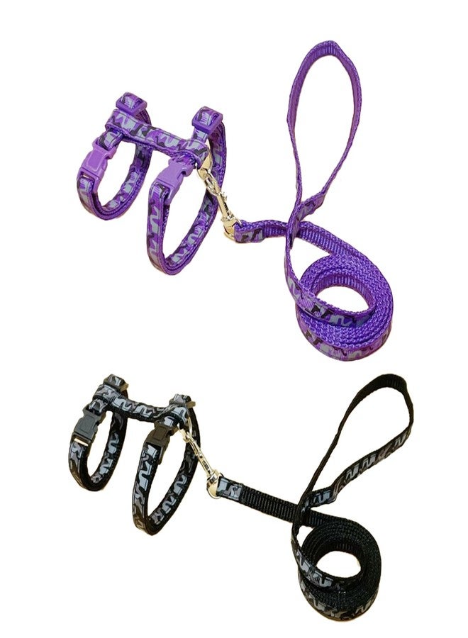 PKRFCJ 2 Pack Cat Harness and Leash Set with Collar, Escape Proof & Adjustable Kitten Harness for Small to Medium Cats, Walking & Travel Set (Black + Purple) - Image 1